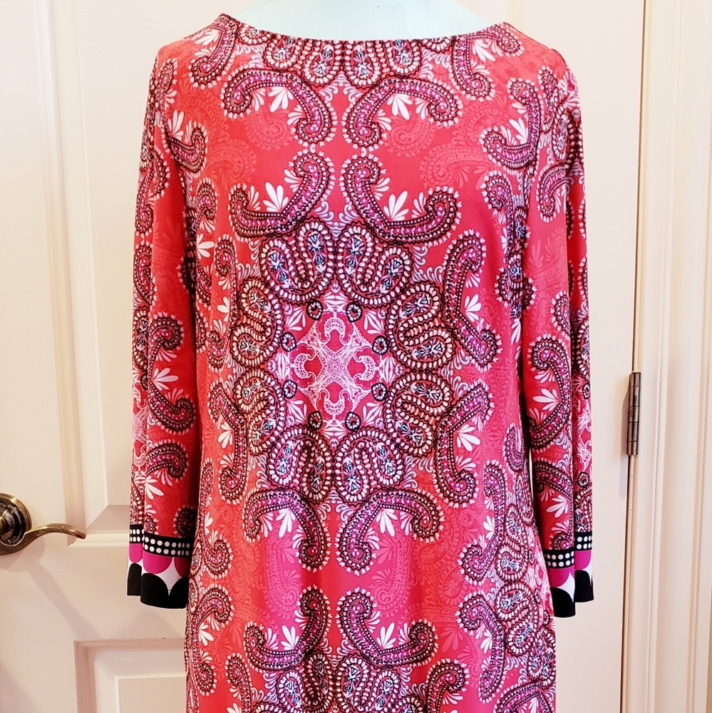 Chico's Red and Black Paisley Midi Dress - Size 1